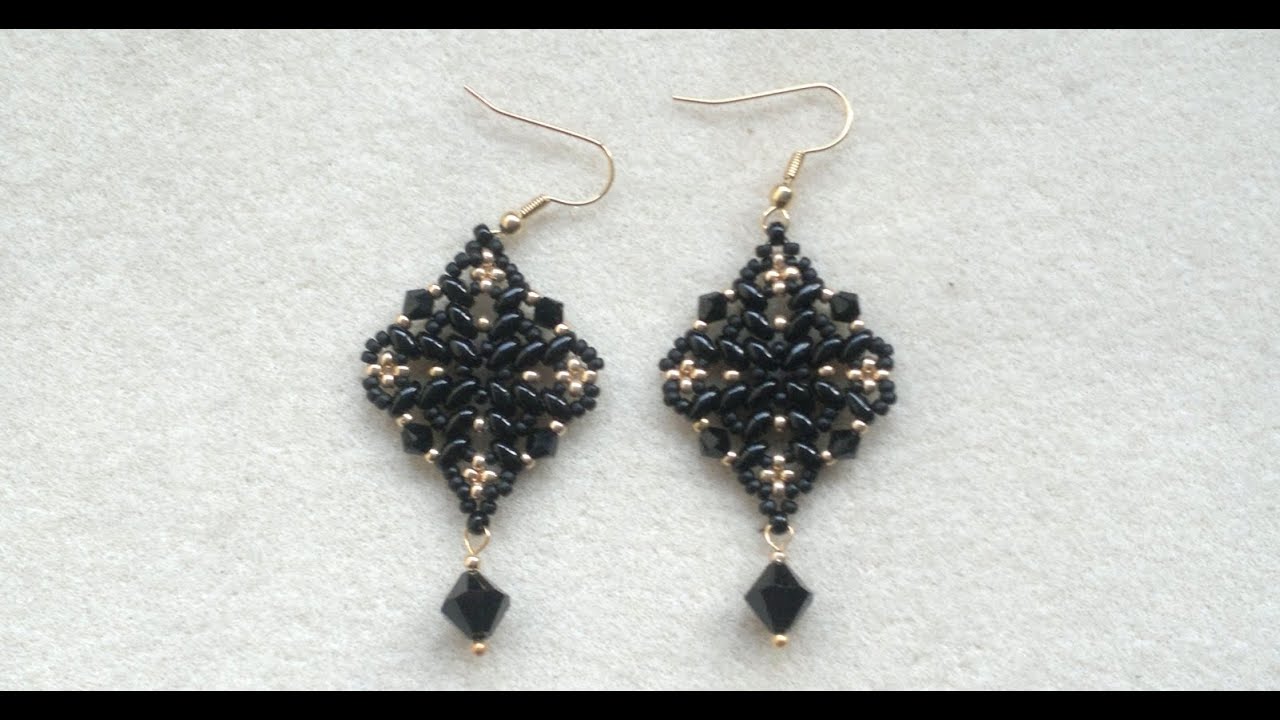 Beading4perfectionists : Classy Diamond shaped black superduo earrings beading tutorial