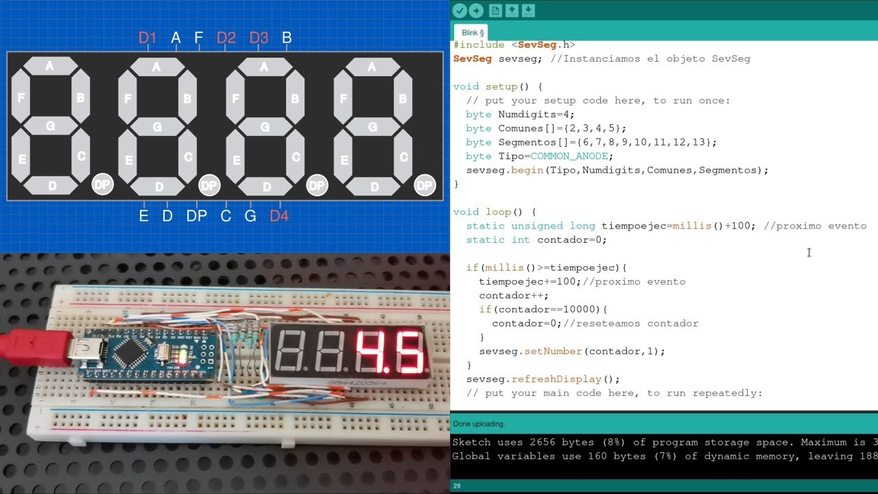 Cómo funciona un display de 4 dígitos, lo implementamos en arduino (Anodo y Catodo comun)