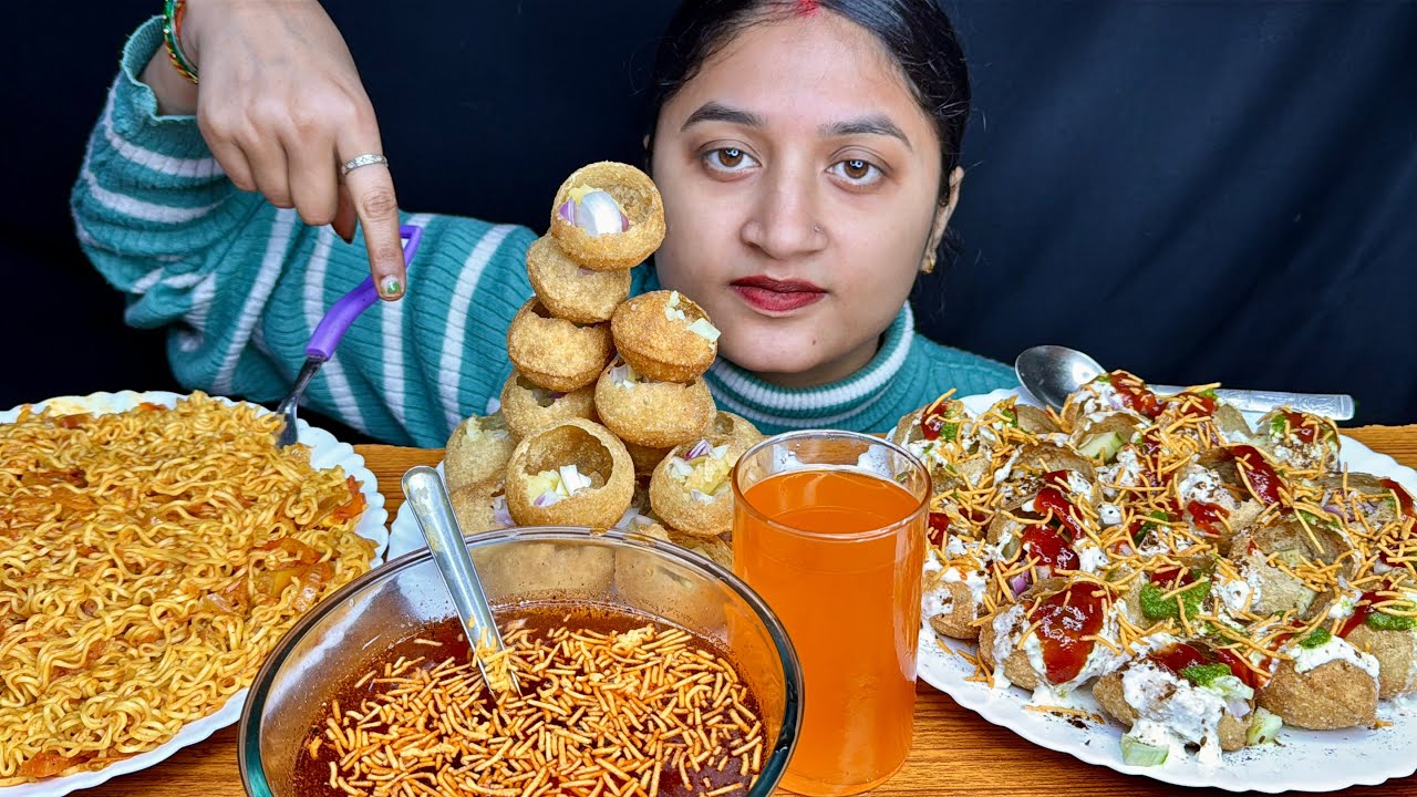 EATING DAHI LOADED DAHIPURI,PUCHKA,MASALA MAGGI NOODLES ASMR VIDEO|STREET FOOD EDITION|INDIAN|FOOD