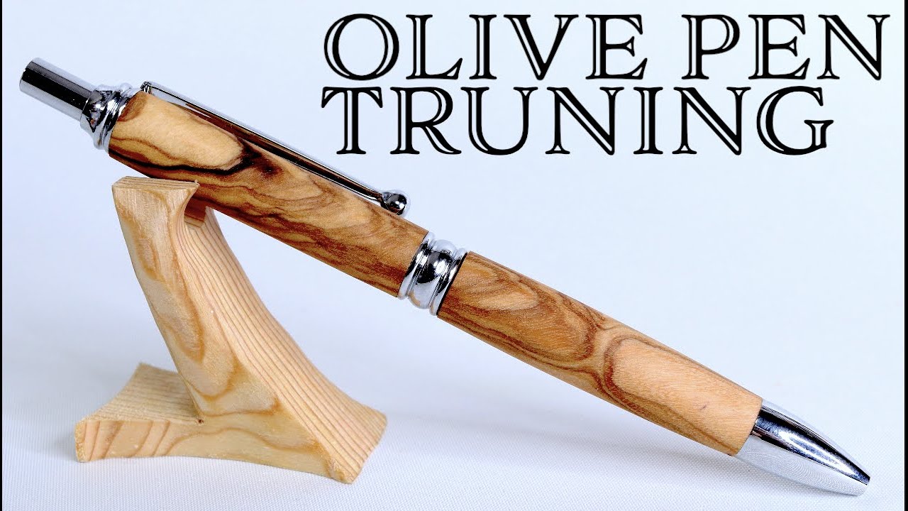 Wood turning 木のボールペン オリーブの作り方 How to make olive wood pen.