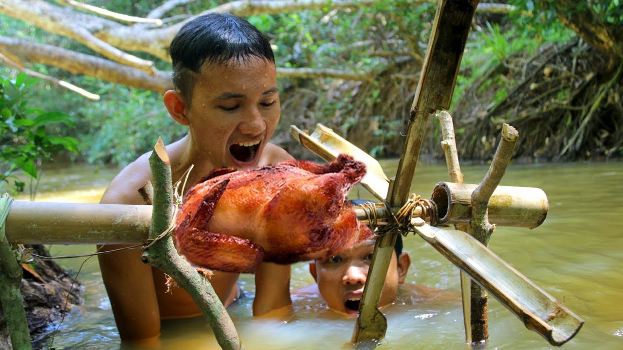 Primitive Cooking Restored Chicken by Waterwheel - Factory Food Primitive | Wilderness Life