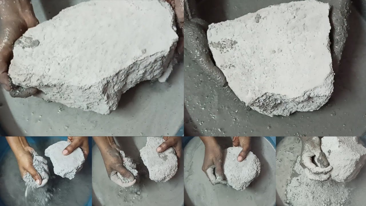 Soft Gritty Pure❤️Cement Slabs+Chunks Crumbling in💦 & Paste Mixing/Playing ASMR #1137