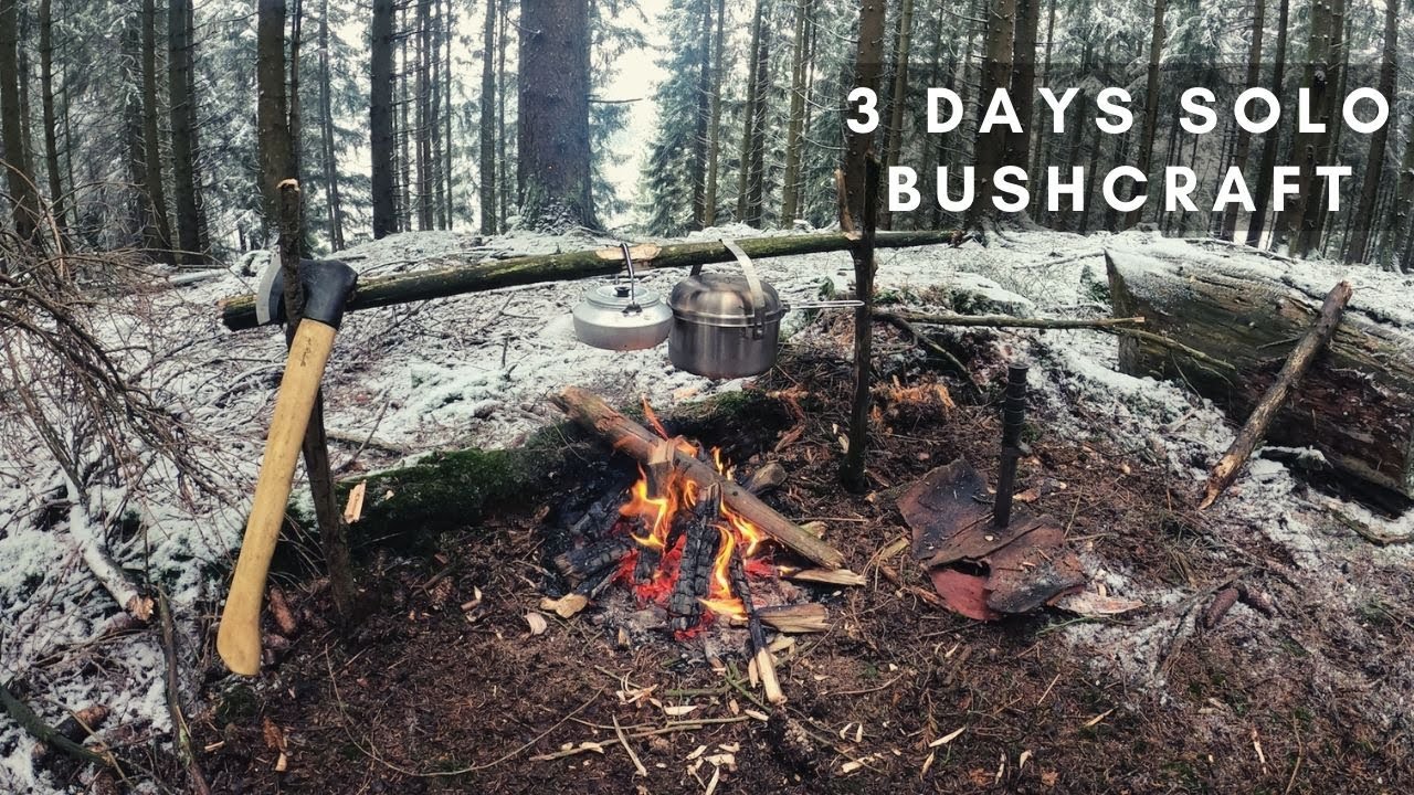 3 DAYS BUSHCRAFT IN WINTER - spoon carving, healing with pine resin,  flooded rivers, Roselli axe...