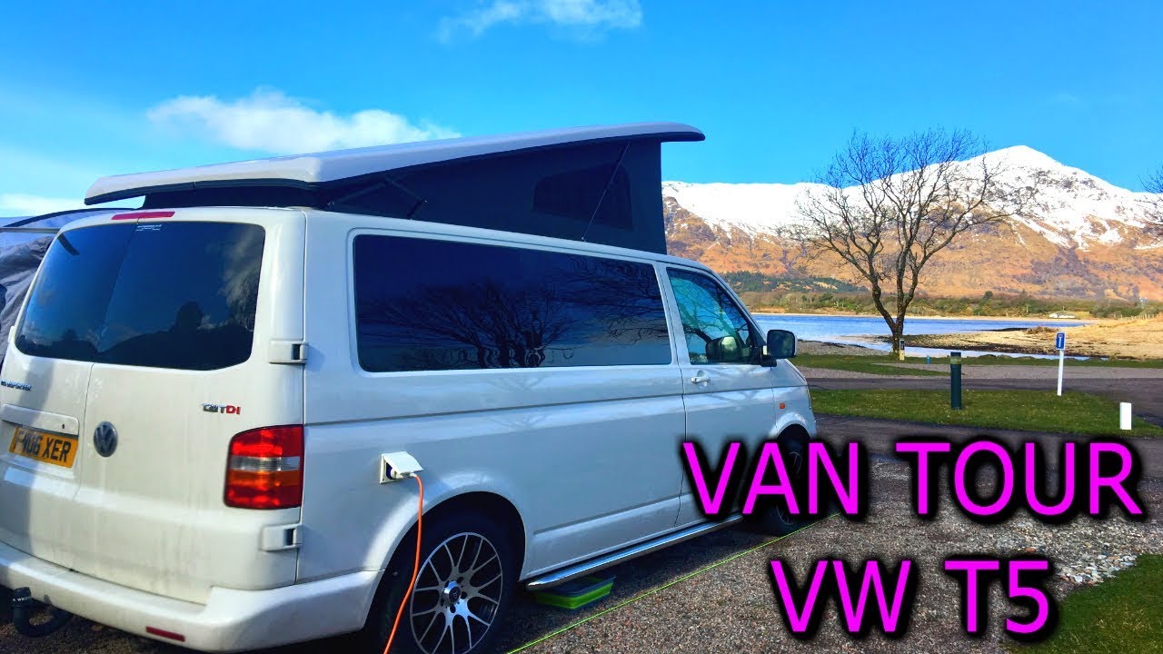 SEE INSIDE OUR VAN!  Sleeps family of 4, VAN TOUR VW T5 Campervan and Vango Cruz Awning