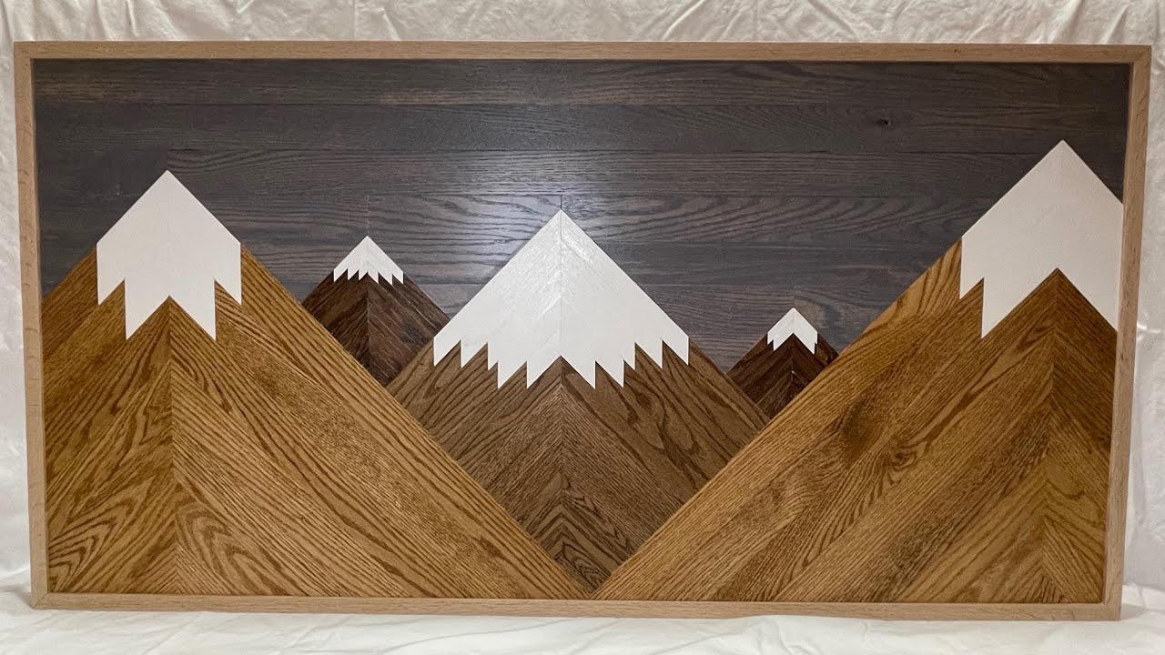 The simplest way to make geometric wood mountain wall art (scrap plywood and hardwood flooring)