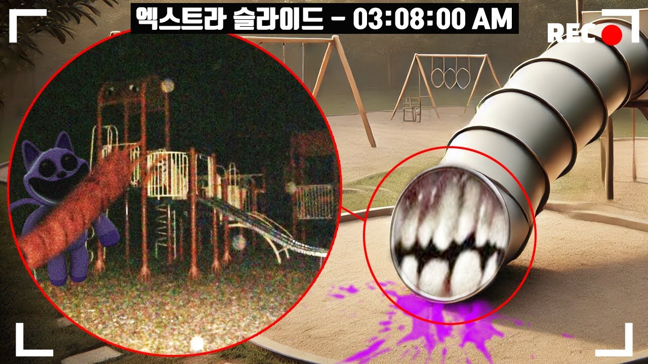 미끄럼틀 모습으로 사람을 잡아먹는 괴물이 무언가를 잡아먹었습니다..