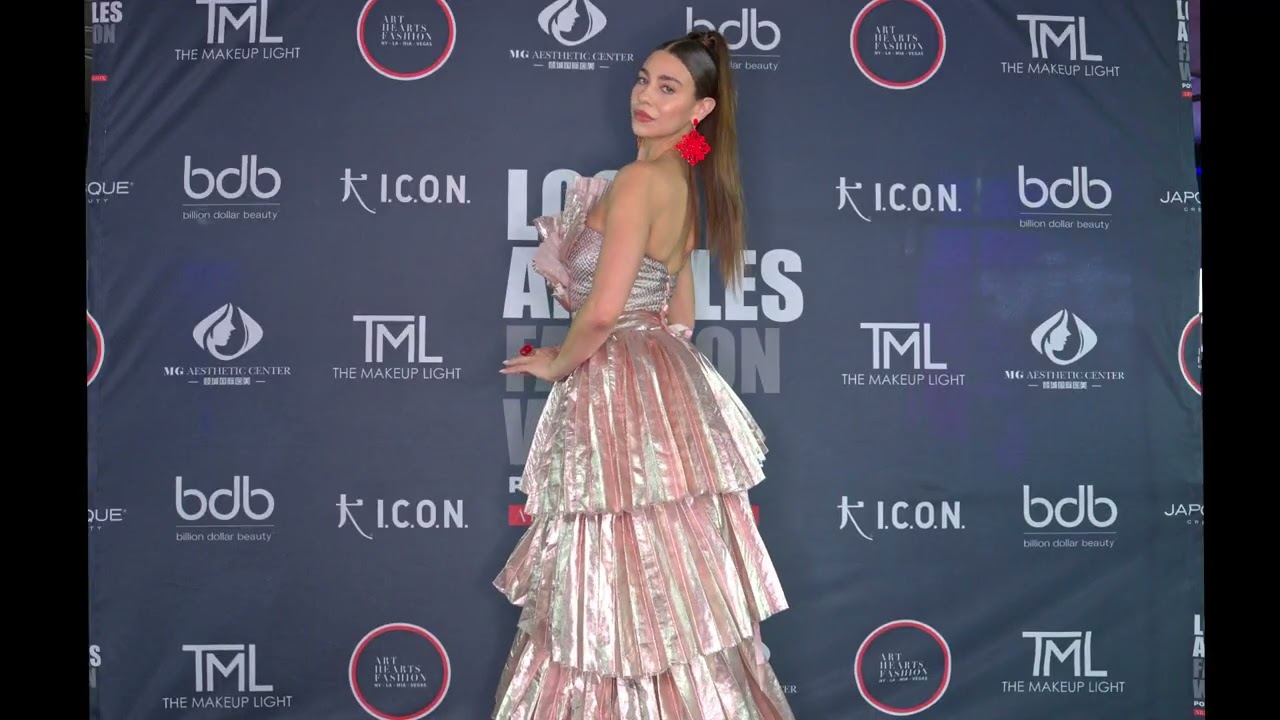 Eleanor Fay poses in Designer Giannina Azar at Art Hearts Fashion Los Angeles Fashion Week