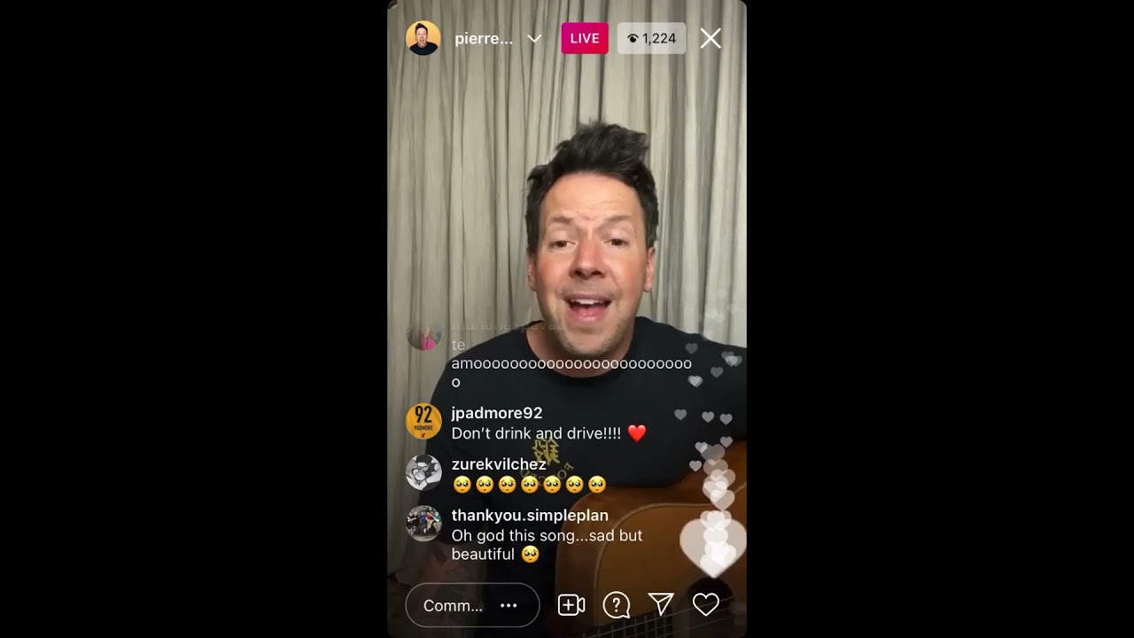 Pierre Bouvier of Simple Plan Sings Untitled on Instagram Live