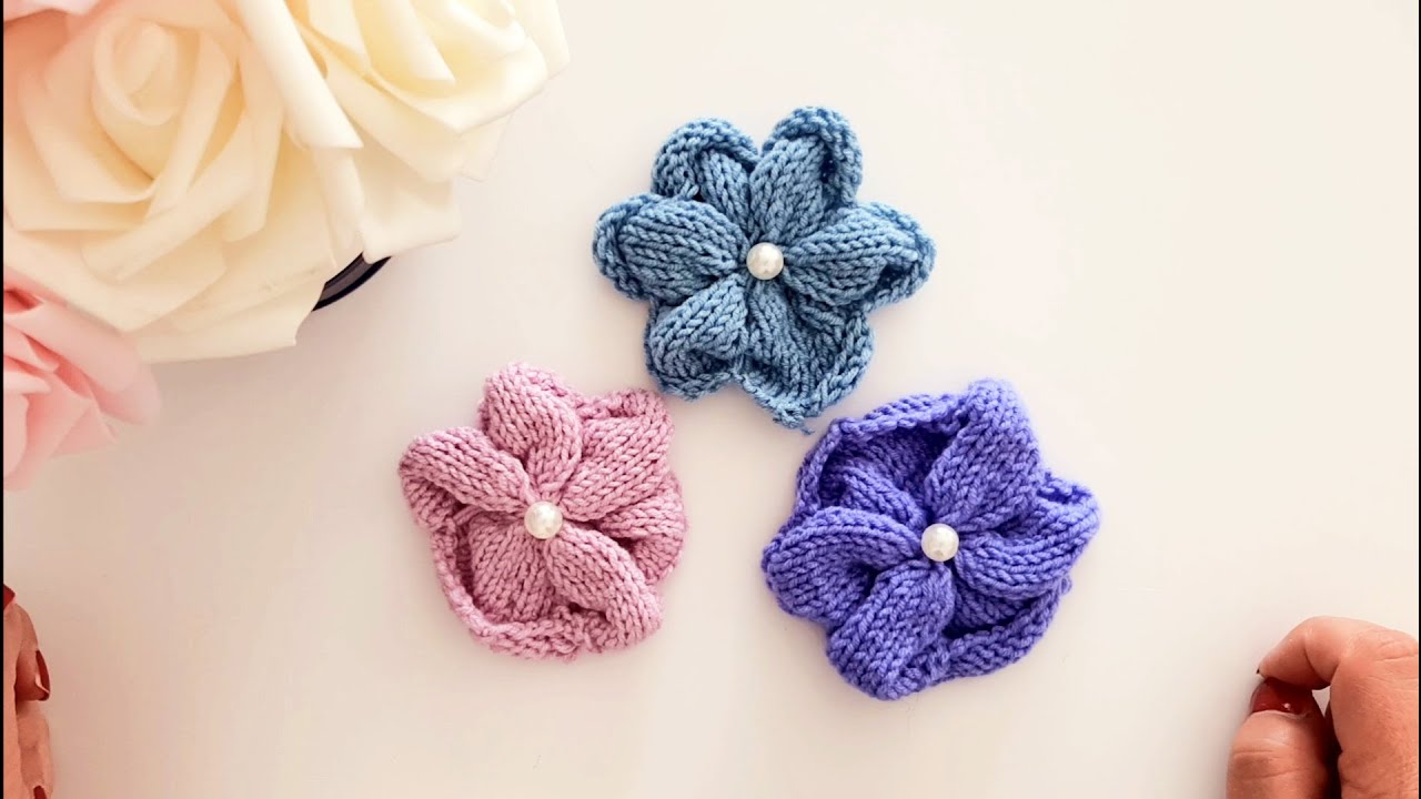 Motivo fiore da applicare n°37/ Flower knitting pattern/ flores a dos agujas