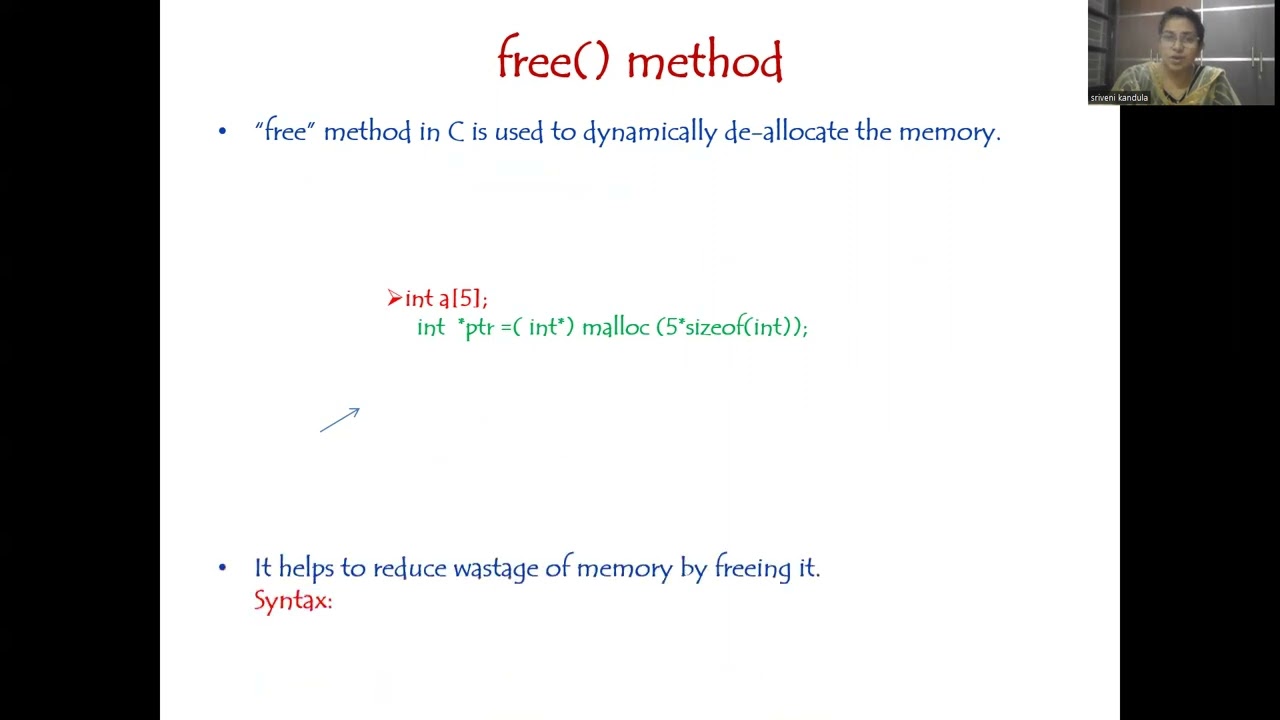Dynamic Memory Allocation function -free()/de-allocating memory using free()