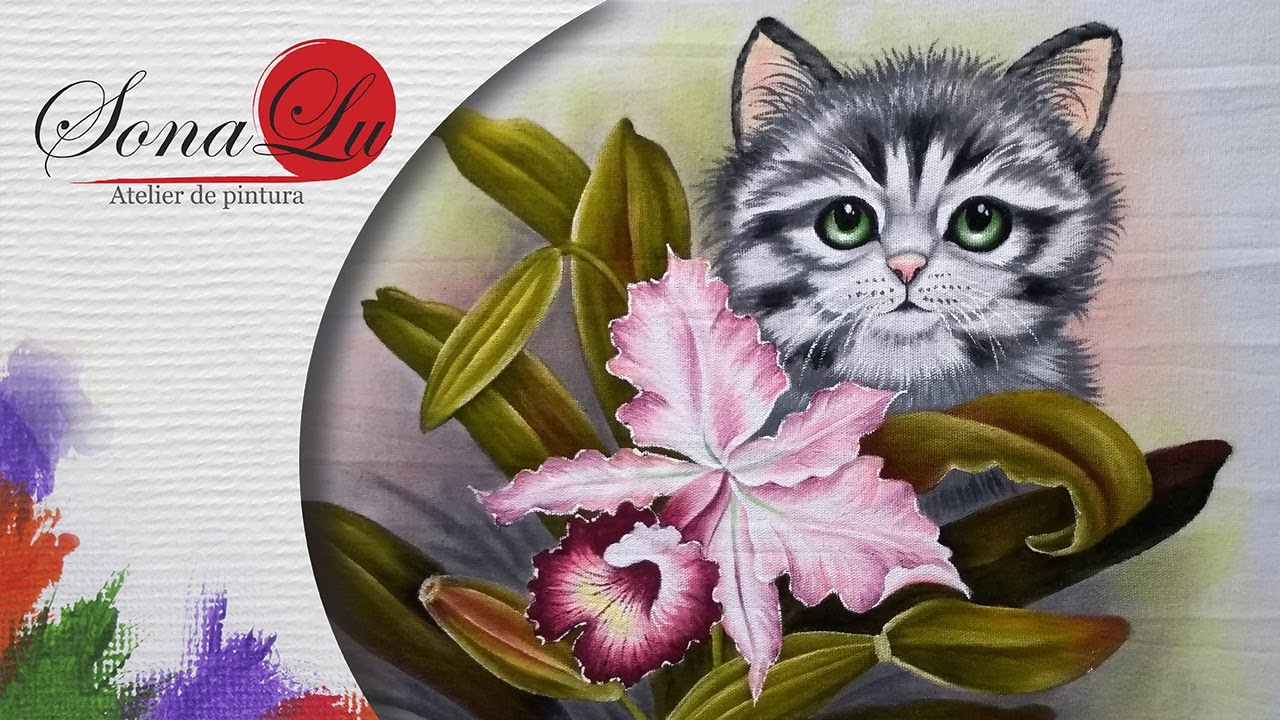 Aula 433 - Gatinho com Orquídea em Pano de Prato