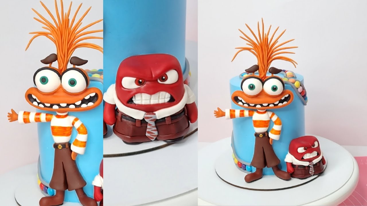 Detailed cake topper training of the character of anger and anxiety of Fondanti: inside and out