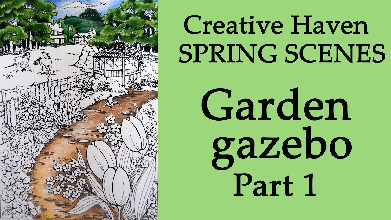 Garden Gazebo #Coloring in Creative Haven 'SPRING SCENES' Part 1 #prismacolor #adultcoloring