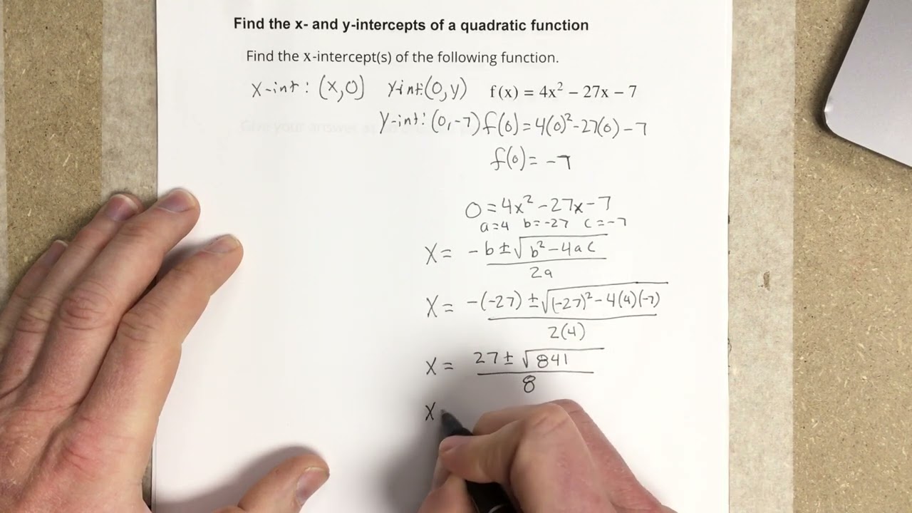 Find the x- and y-intercepts of a quadratic function