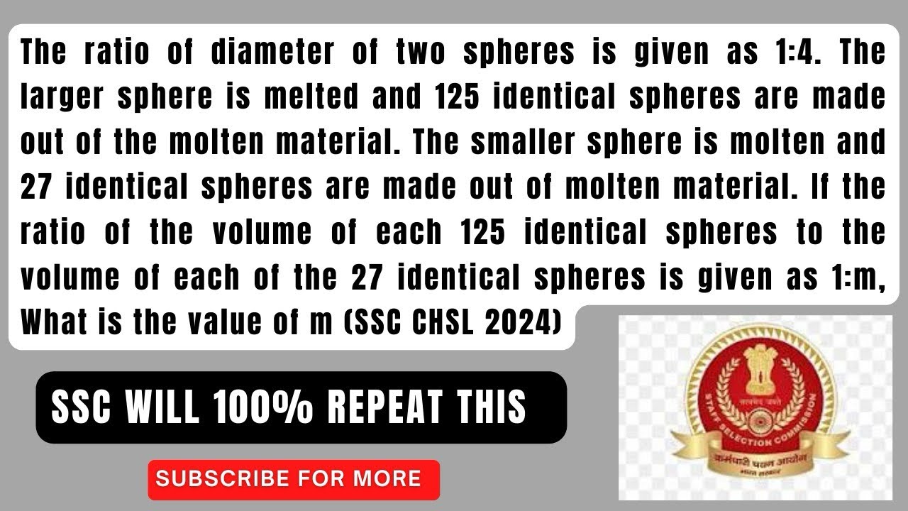 The ratio of diameter of two spheres is given as 1:4. The larger sphere is melted and 125 identical
