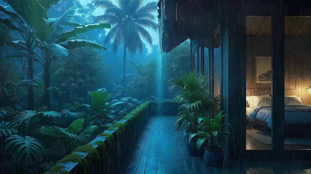 Natural Steady Rain To Sleep Fast In Lush Cozy Lodge 🌧️
