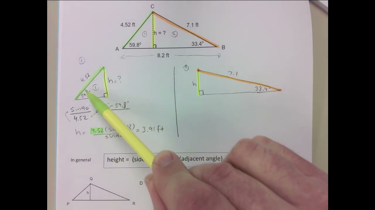 DETERMINE THE HEIGHT/DEPTH OF TRIANGLES (SINE LAW)