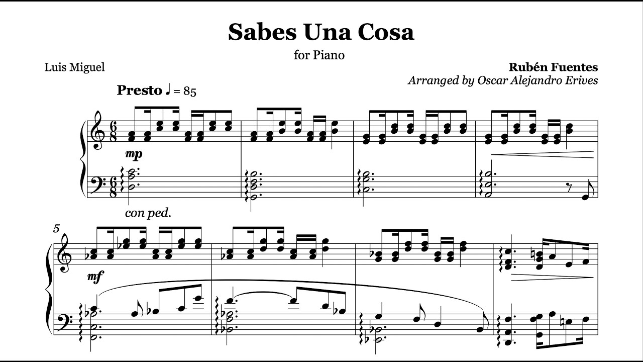 Sabes Una Cosa - Advanced Piano Cover - Rubén Fuentes