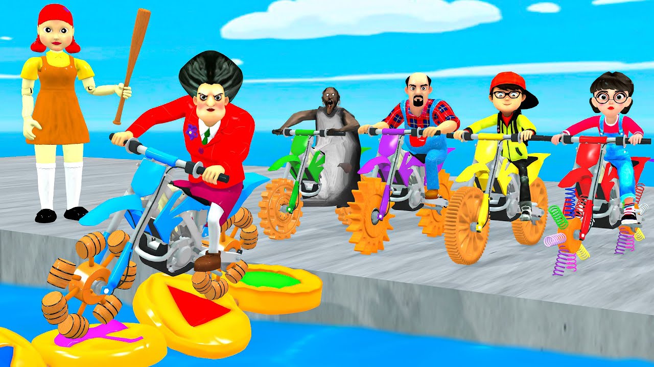Scary Teacher 3D vs Squid Game Hammer Wheel Climbing Ladder Honeycomb Candy 5 Times Challenge