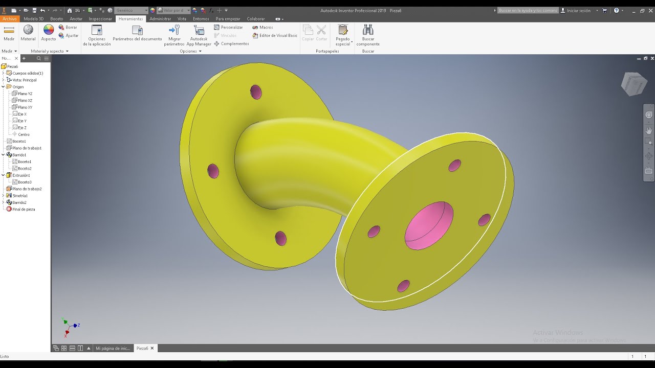 Codo 45 con BRIDAS en INVENTOR 2019