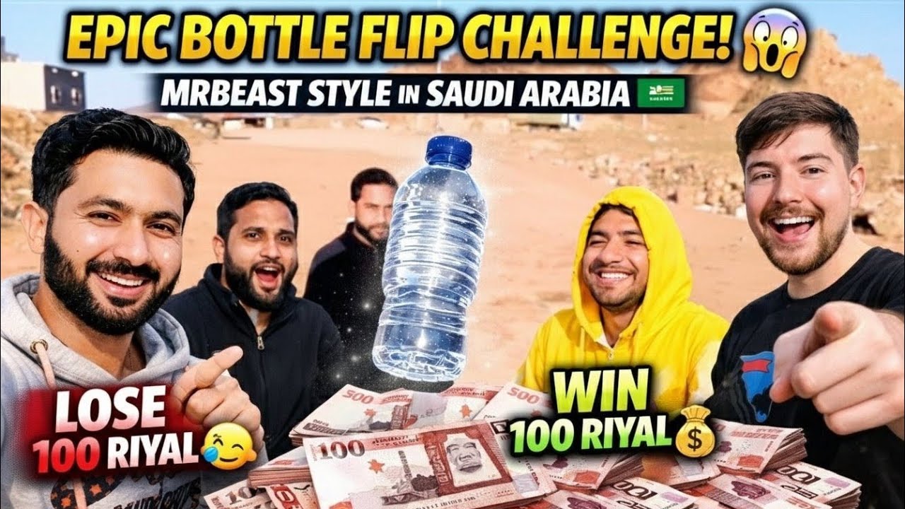 MRBEAST STYLE Bottle Flip Challenge in Saudi Arabia 😱 | Win 100 Riyal or Lose 100!