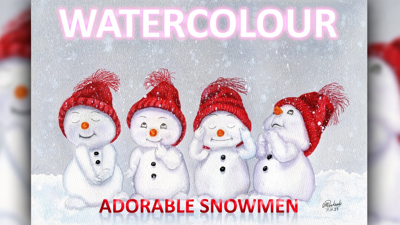 How to Paint Adorable Snowmen, Watercolour Tutorial, Christmas Painting. #watercolor #painting