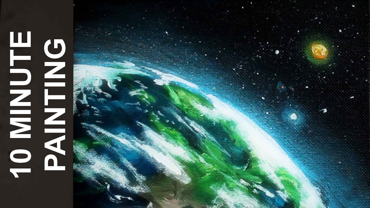 Рисуем планету Земля в космосе акриловыми красками за 10 минут!