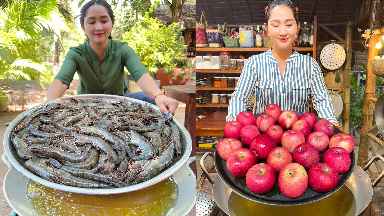 Fry Shrimp Crispy, Fry Fruit Wonton Wrapped, Ocean Fish Fry Sour Sweet | Amazing Cooking Skill