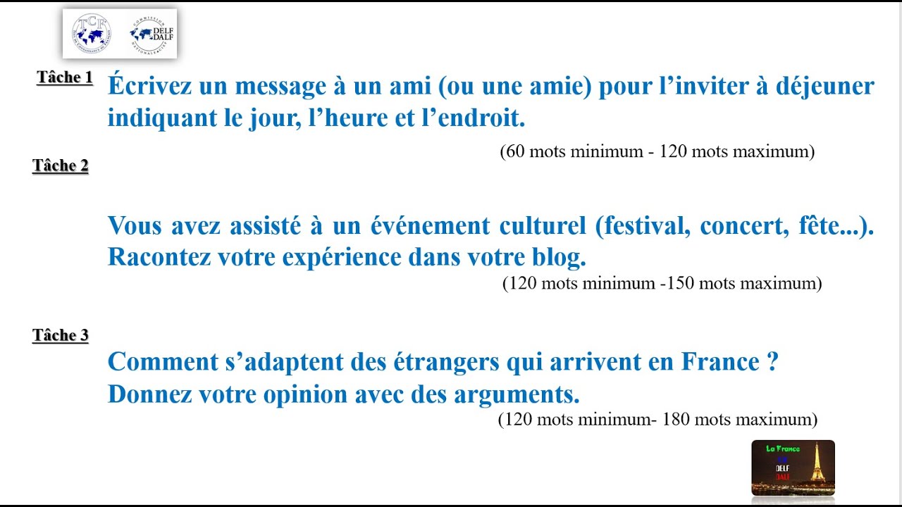 TCF *** L’Expression Écrite avec l'exemple et les rédactions corrigées (Tâche 1-2-3) * Dossier 11
