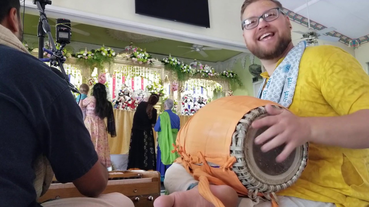 Amala Harinam Playing Mridanga For Kirtan Premi