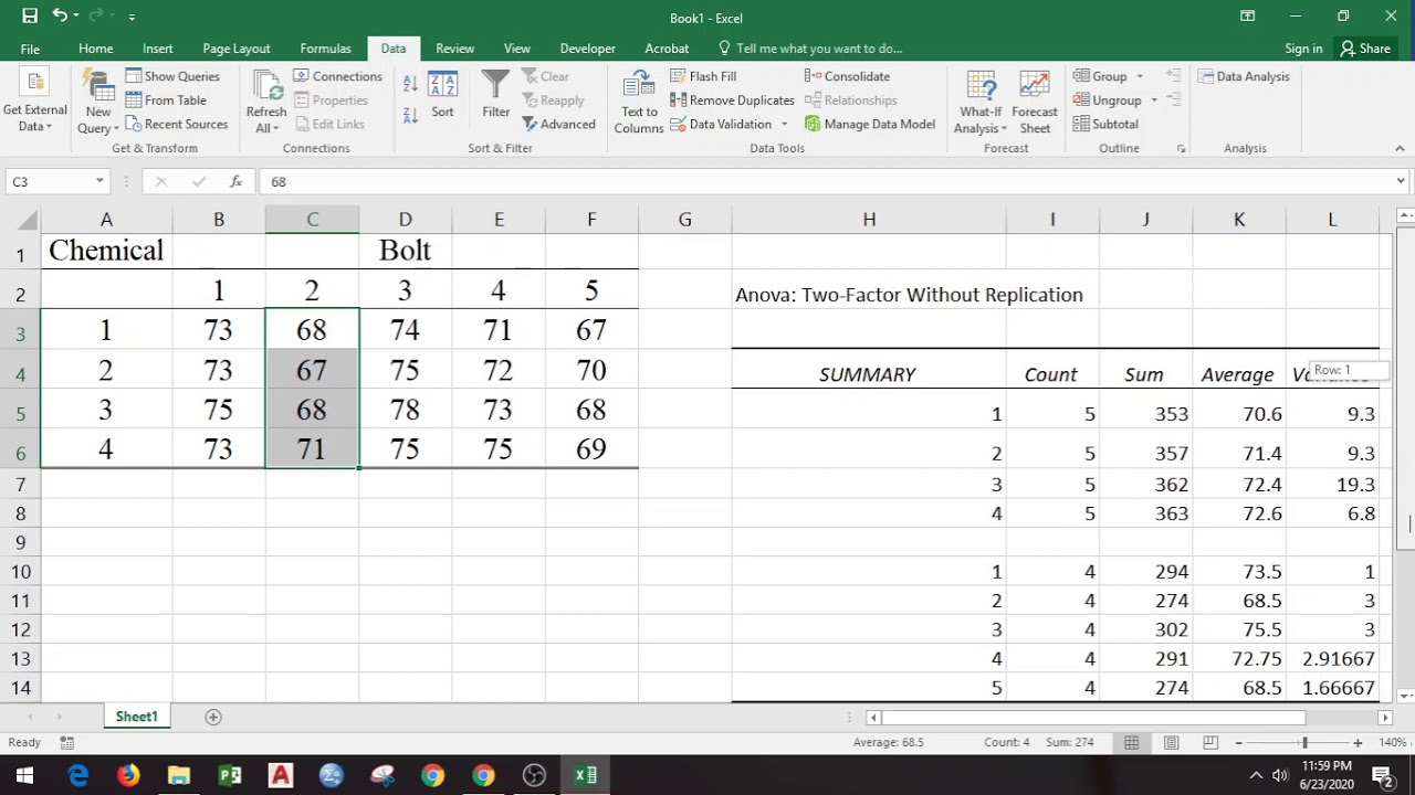Randomized Complete Block Design using Excel