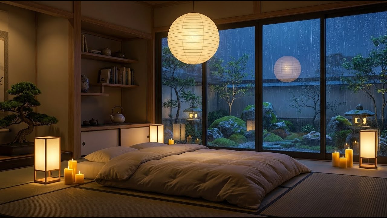 Soft Stillness: Rain and Felt Piano in Lantern Lit Zen Sanctuary for Deep Sleep and Recovery 🏮🎹✨