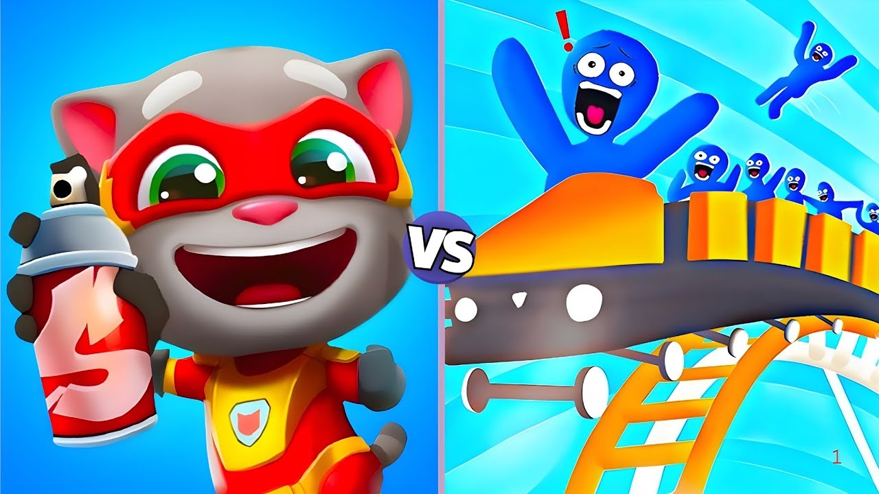 Talking Tom Hero Dush Gameplay vs Roller coaster Run 3D Walkthrough Gameplay”Android,iOS