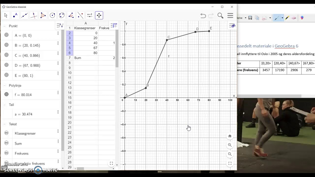Sumfordelingskurve - median/kvartil for klassedelt materiale