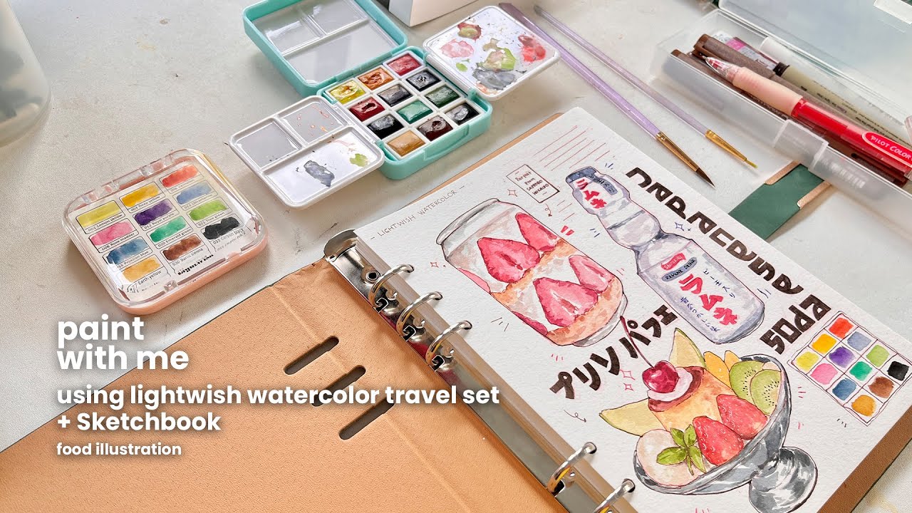 ⸝⸝ paint with me - using lightwish watercolor travel set + sketchbook | food illustration ⸝⸝