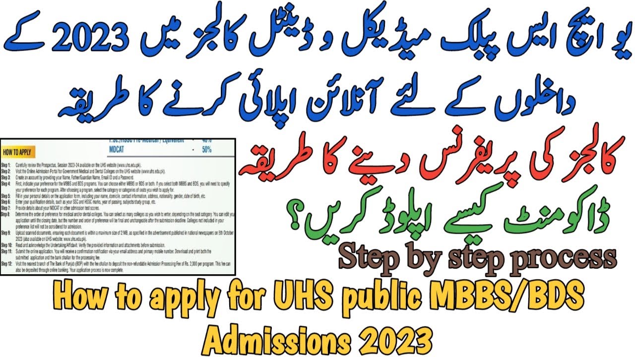 STEPWISE PROCESS TO APPLY ONLINE FOR UHS GOVT MBBS BDS ADMISSION 2023 | PREFERENCE LIST | DOCUMENTS