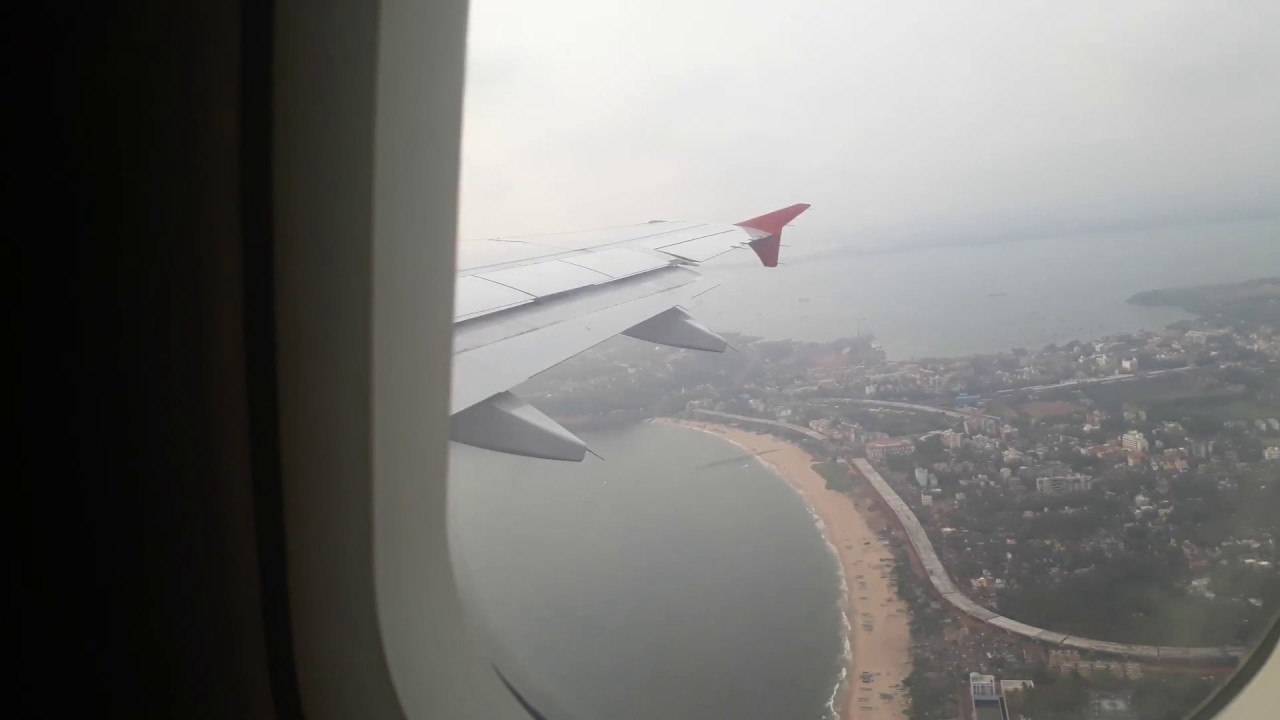 Flight take off from Goa airport,India.excellent sea view from above