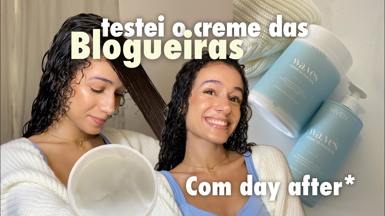 testei o CREME das BLOGUEIRAS no meu CABELO CACHEADO!!🩵☁