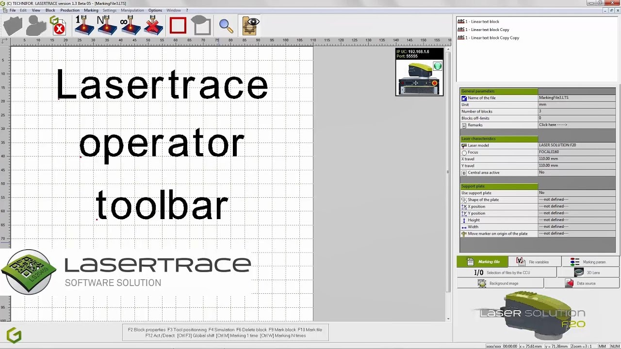 Lasertrace operator toolbar