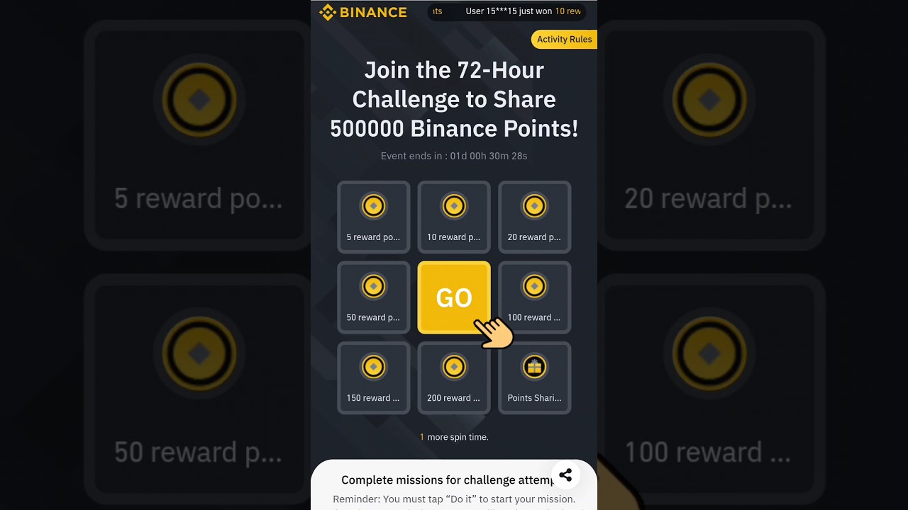 Spin and win Binance Points | You are eligible to share the Points Sharing | 72-Hour Challenge