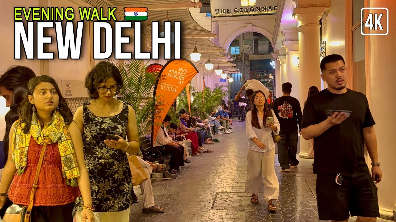 4K 🇮🇳 Вечерняя прогулка по Дели: ночная жизнь на центральной улице Коннот-Плейс | Индия
