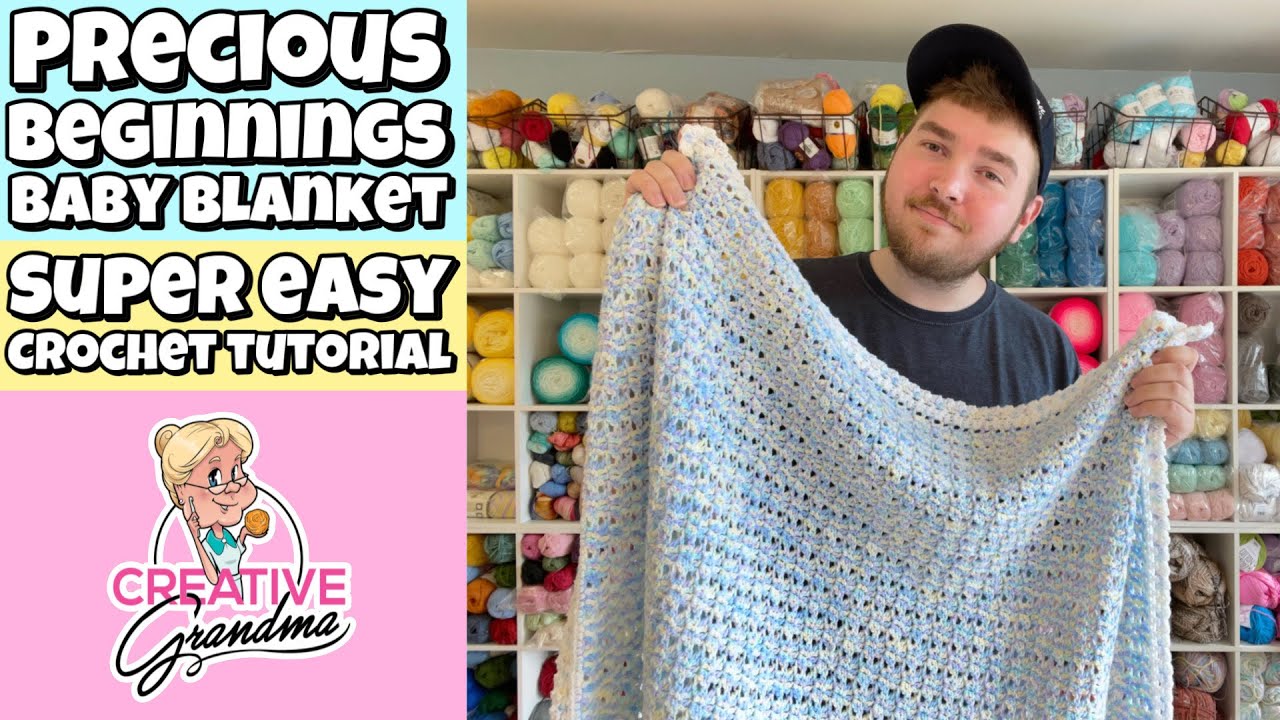 EASY CROCHET Lion Brand Precious Beginnings Baby Blanket Tutorial  #lionbrandyarn