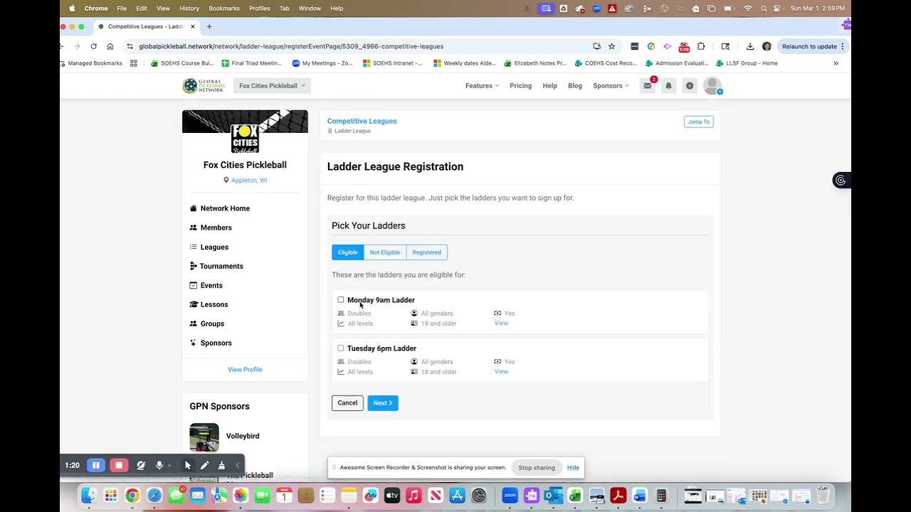 Fox Cities Pickleball Registration for Ladder League