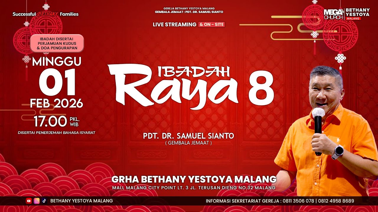 Ibadah Raya On-Site 8 (Tatap Muka) - Gereja Bethany Yestoya - 01 Feb 2026 - Pdt. Dr. Samuel Sianto
