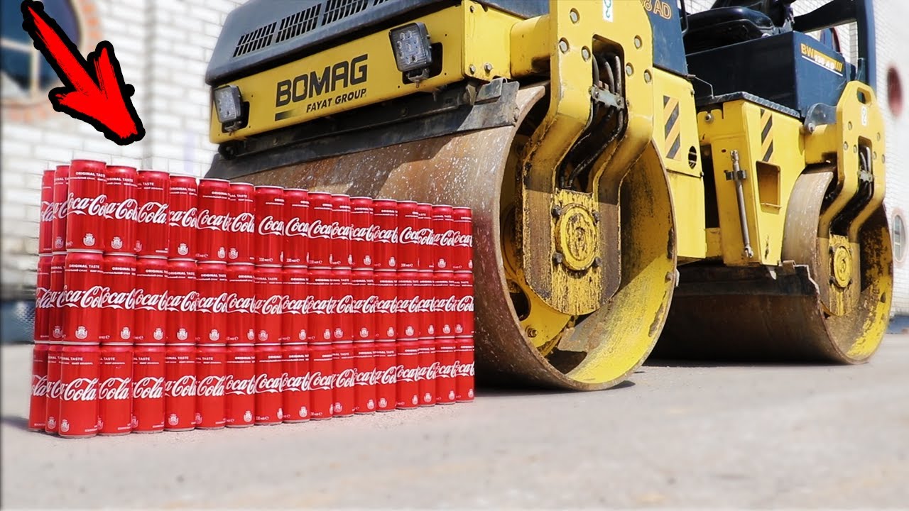 EXPERIMENT: ROAD ROLLER VS 100 Coca Cola Cans