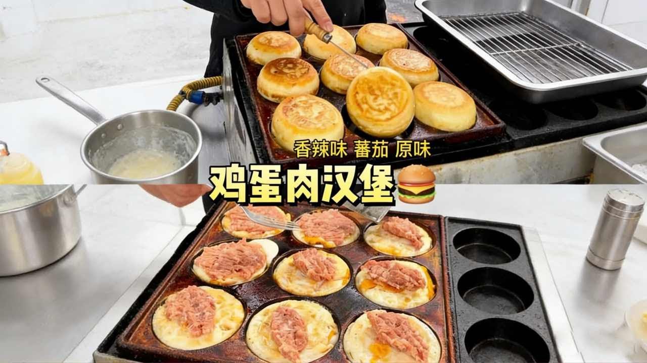 新鲜前夹肉加鸡蛋🥚还有蔬菜🥒#美食 = #路边摊美味 #鸡蛋汉堡  #街边小吃