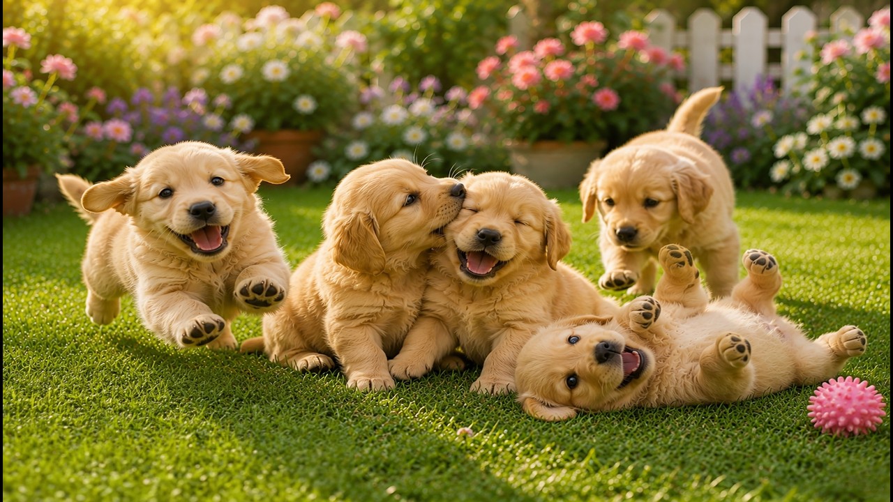 🌸🐶 Playful Puppies Enjoying Sunshine on the Lawn &ndash; Beautiful Dog Video