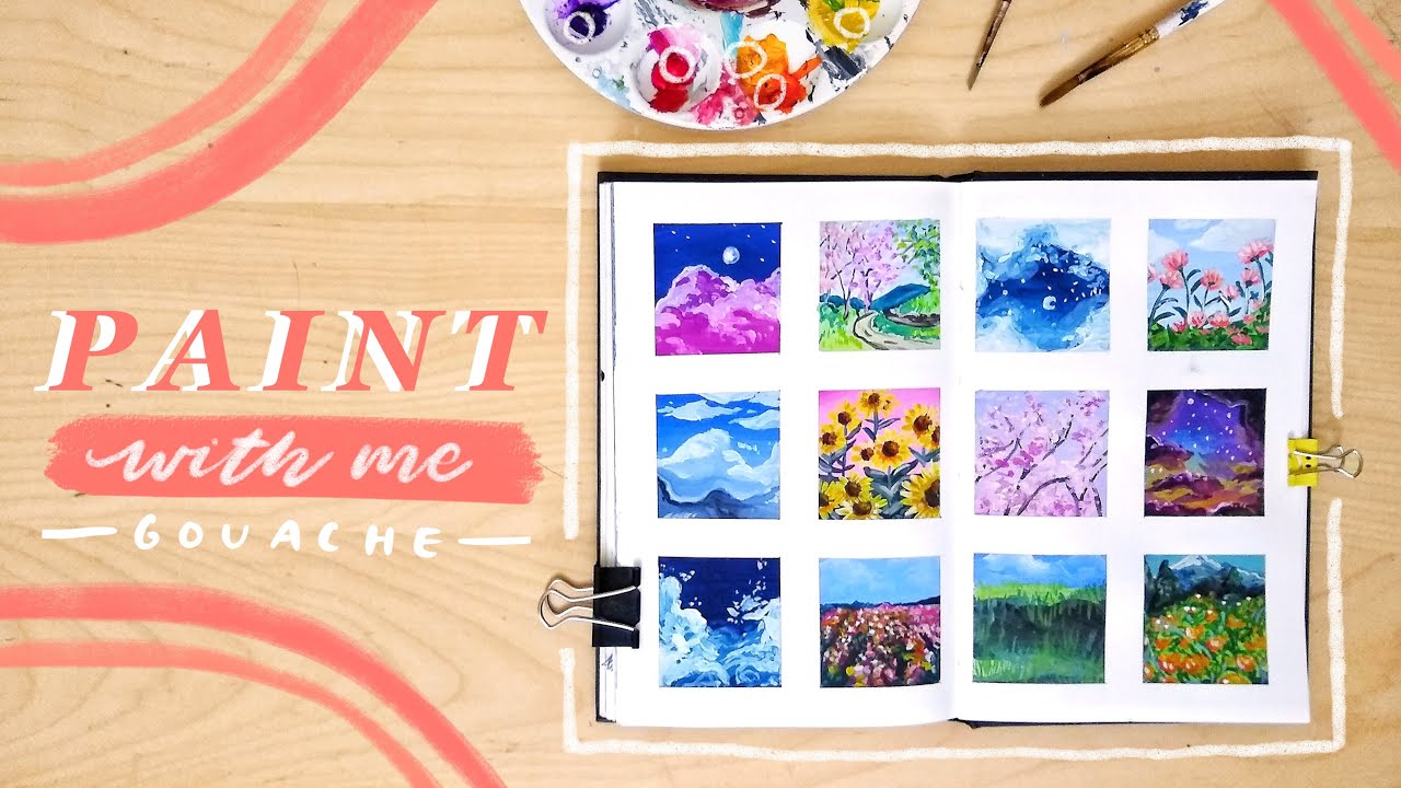 PAINT WITH ME GOUACHE // flowers, water, and skies