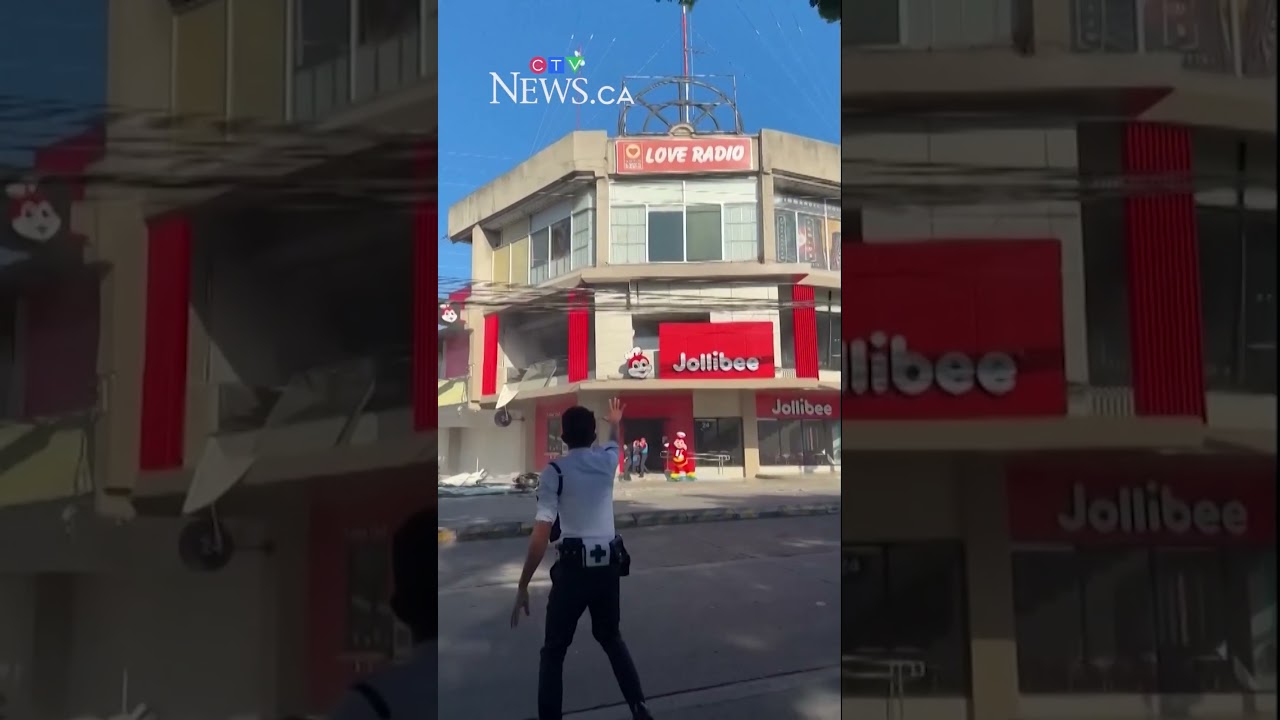 The moment a Jollibee restaurant building collapses amid quake in the Philippines