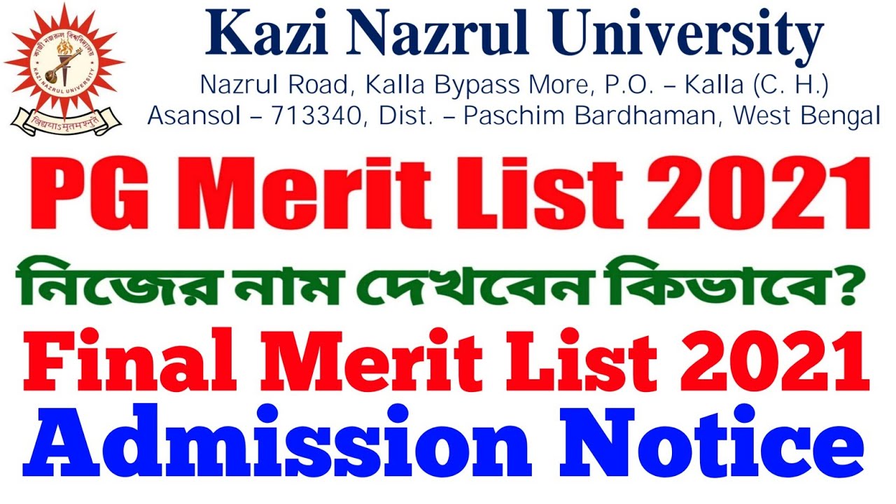 KNU PG Admission 2021 Final Merit List & Admission Notice.